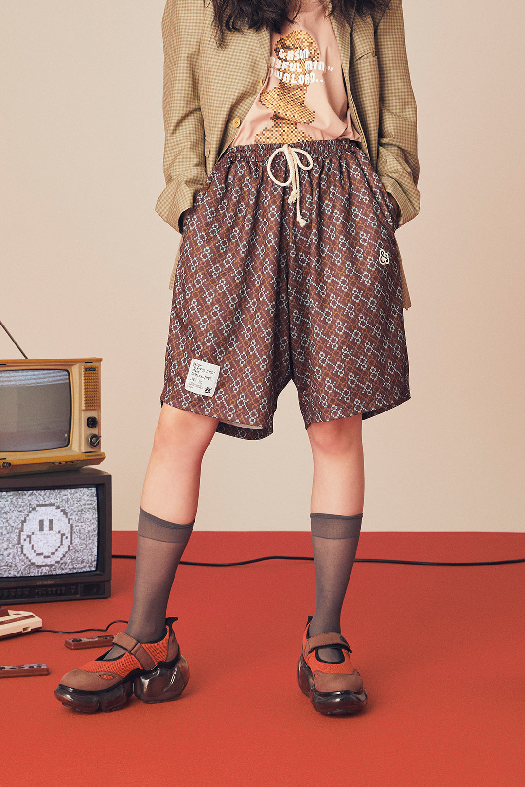 PIXEL MONOGRAM BASKET SHORTS