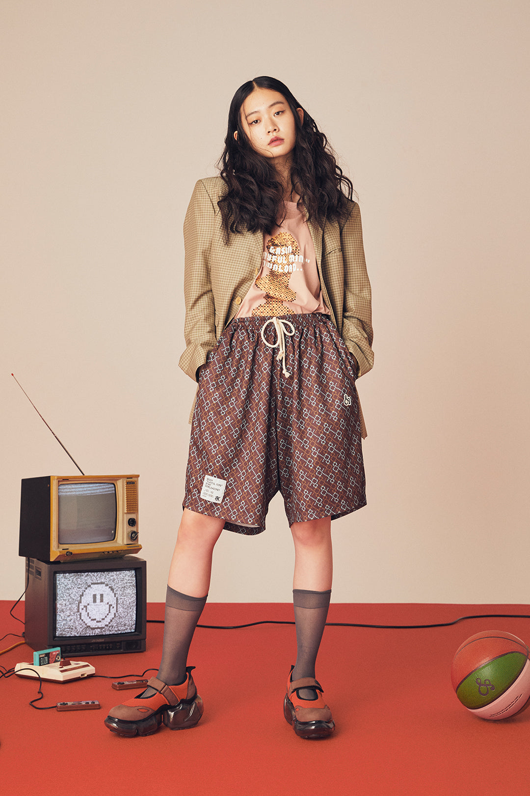 PIXEL MONOGRAM BASKET SHORTS